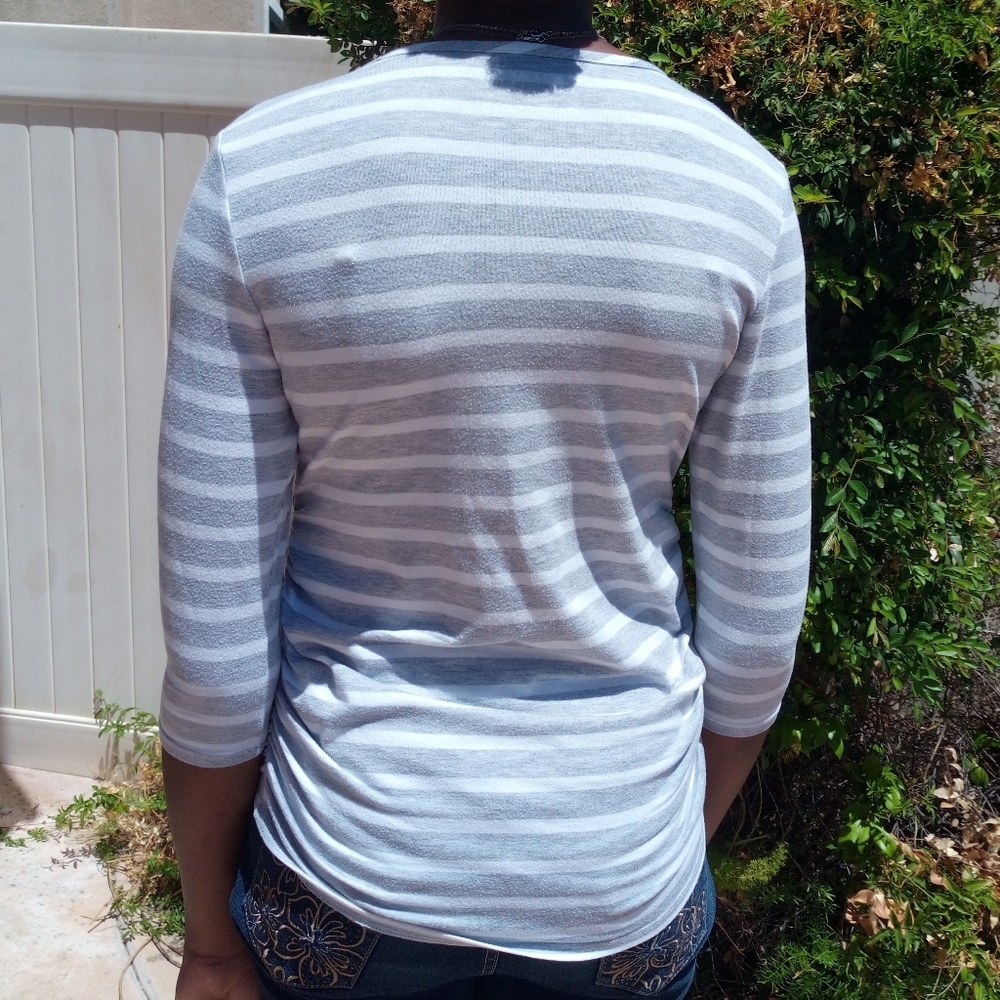 Motherhood maternity gray striped midsleeve blouse - Picture 2 of 5